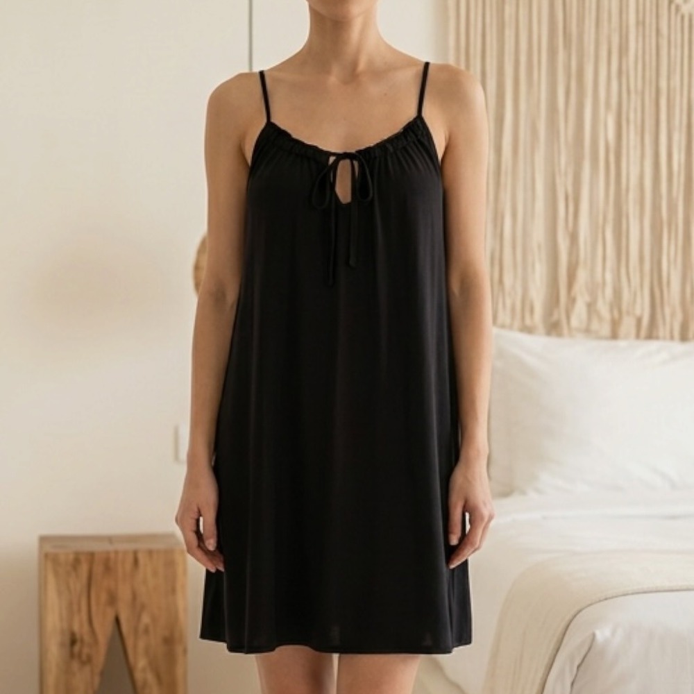 Apt. 9 Intimates Black Keyhole Tie Chemise Nightgown Sleep Dress‎ Small RN73277